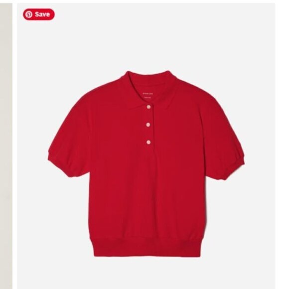 Everlane Preppy Oversized Collared Organic Cotton Soft Red Polo Shirt Size Small - Picture 2 of 2